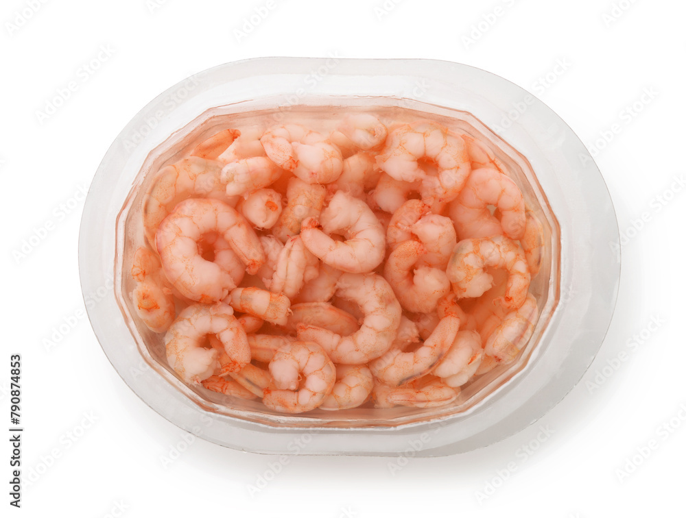 Pickled peeled shrimps in plastic container Pickled peeled shrimps in plastic container