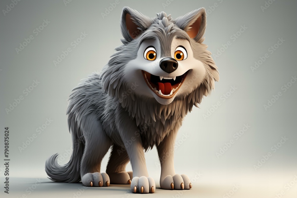 Fototapeta premium Cartoon 3d wolf,ai generated