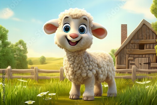 cartoon 3d sheep in the farm,ai generated