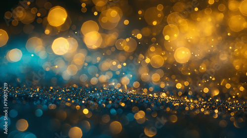 Luxurious glittering golden particle wave background, golden shimmering lights isolated on dark background.