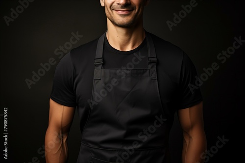 Portrait of a waiter in black apron,ai generated