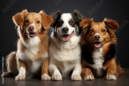 Photo of three cute dogs with their tongues out,ai generated
