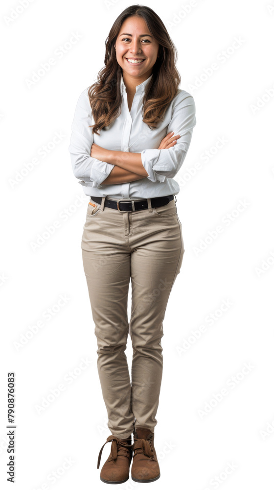 Full body photo of a smiling hispanic female architect, isolated on white Full body photo of a smiling hispanic female architect, isolated on white