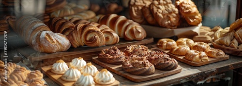 Bakery delights displaying fresh croissants, muffins, and pastries