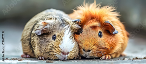 Guinea Pig and Pup: Guinea pigs are small rodents kept as pets for their docile nature and vocalizations. Pups are the offspring of guinea pigs photo
