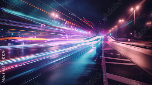 High speed urban traffic on a city street during evening rush hour, car headlights and busy night transport captured by motion blur lighting effect and abstract long exposure photography