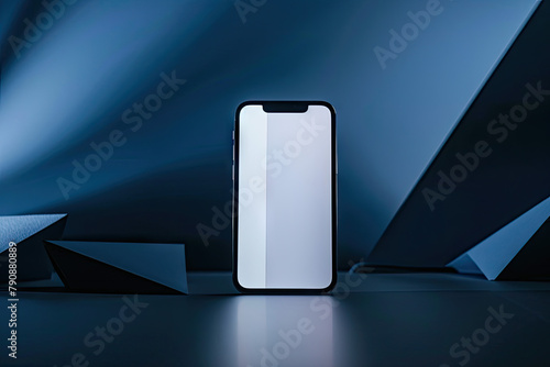 phone with white screen, geometric set design, product photography