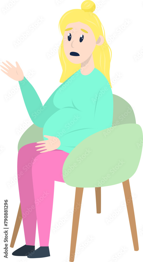 Psychotherapy session - pregnant woman talking sitting on chair. Mental health concept, vector illustration in flat style Psychotherapy session - pregnant woman talking sitting on chair. Mental health concept, vector illustration in flat style