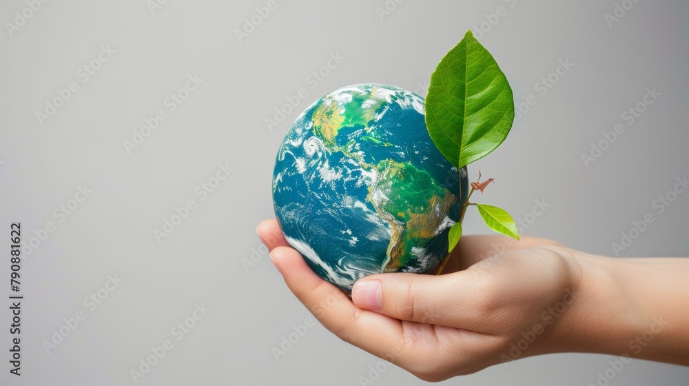 Nurturing the planet: a hand cradling Earth with a single green leaf for hope Nurturing the planet: a hand cradling Earth with a single green leaf for hope