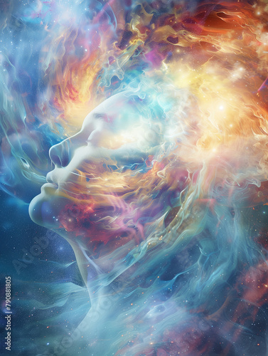 Celestial Connection: Woman's Face Amidst Cosmic Energy