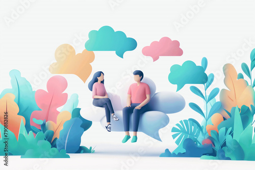 Man and woman talking international romantic date Friends tell news, discuss problems, tell stories. outdoor recreation Vector illustration