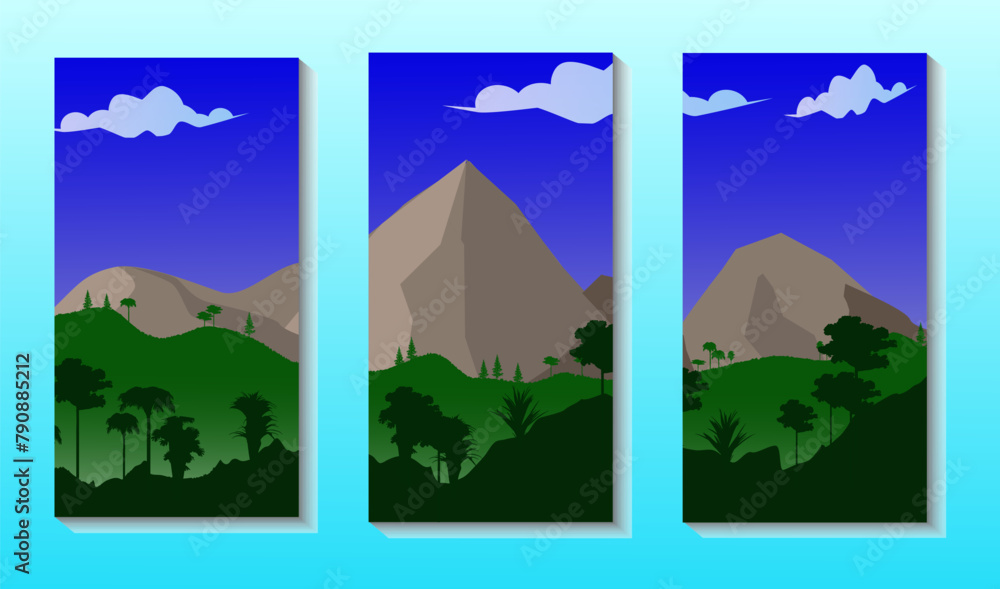 Fototapeta premium Wall art vector abstract background design tropical mountain landscape and snow alpine mountain landscape 