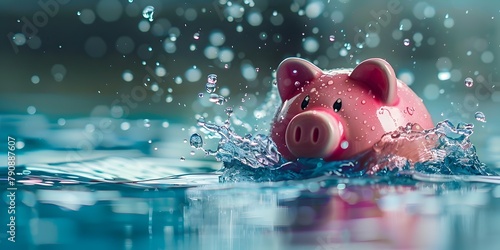 Dramatic Piggy Bank Falling Through Water Spilling Contents Financial Spillage