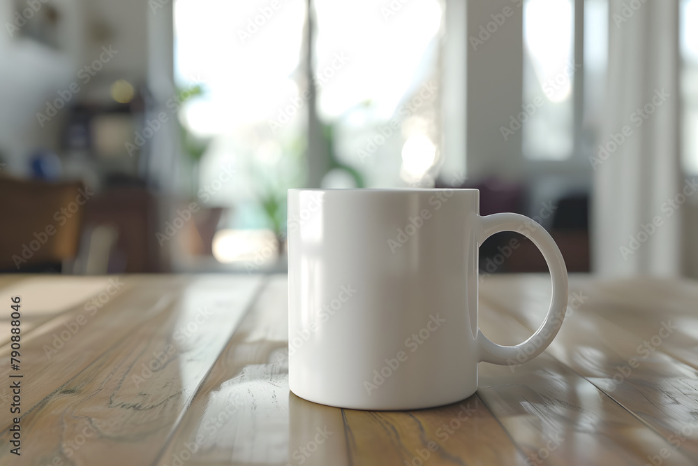 A plain white ceramic mug mock up on table A plain white ceramic mug mock up on table