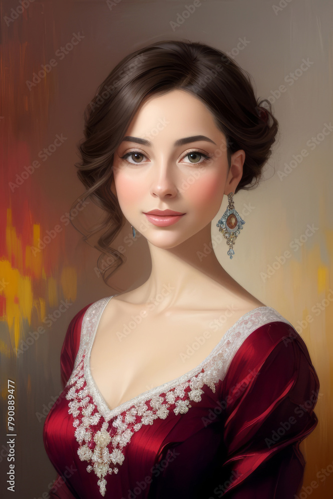 Oil painting portrait of luxurious and beautiful woman, abstract and artistic Oil painting portrait of luxurious and beautiful woman, abstract and artistic