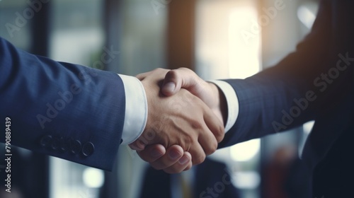 Two men shaking hands in a business setting