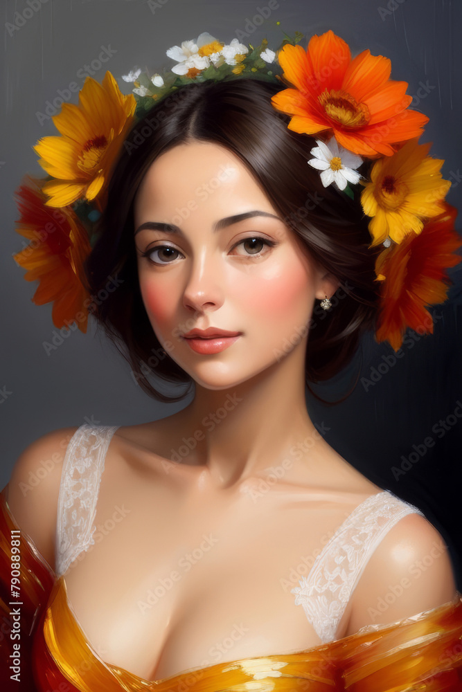 Naklejka premium Artistic oil painting of a beautiful woman