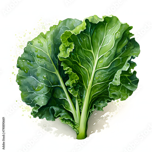 Kale, vegetable, watercolor illustration, single object, white background for removing background. photo