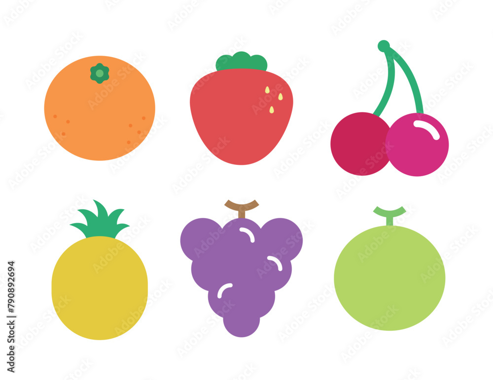 Fruit illustration set. tangerine, orange, strawberry, cherry, pineapple, grape, melon. Fruit illustration set. tangerine, orange, strawberry, cherry, pineapple, grape, melon.