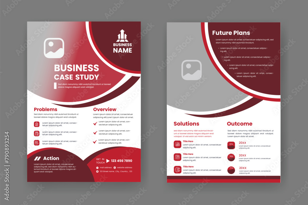 Case Study Layout Template. Minimalist Business Report with Simple Design with Red Elements. Case Study Layout Template. Minimalist Business Report with Simple Design with Red Elements.