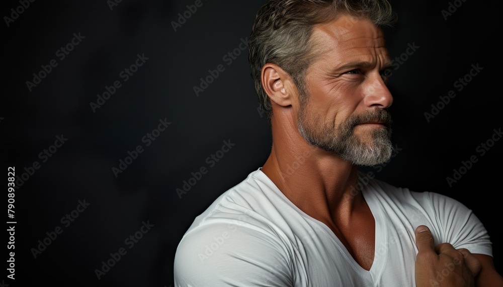 Smiling Man With Beard in White Shirt Crossing Arms Smiling Man With Beard in White Shirt Crossing Arms