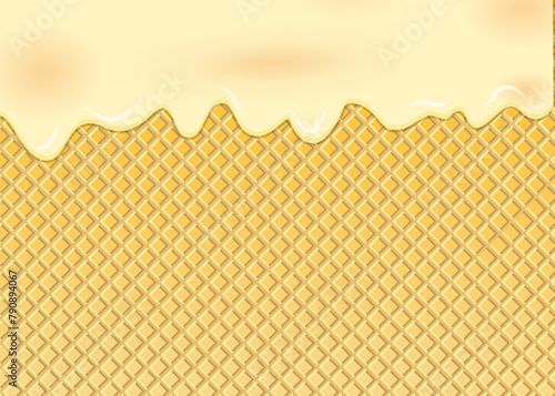 melting vanilla ice cream on wafer background