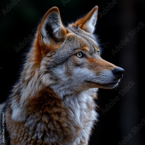 Wolf in profile on solid black background 