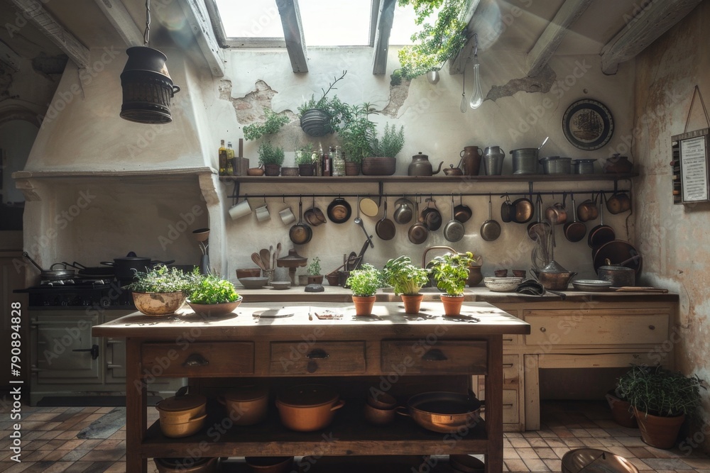 Pots and pans on the counter in this kitchen Pots and pans on the counter in this kitchen