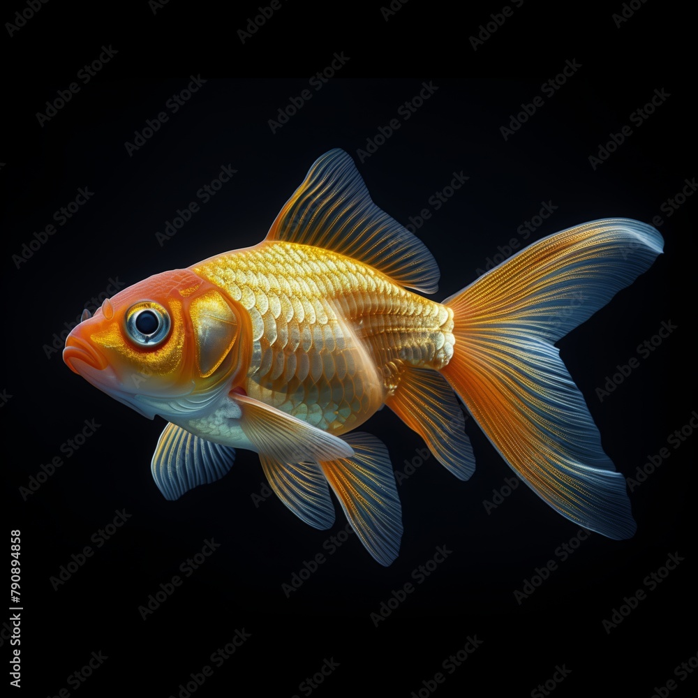 Goldfish in profile on solid black background Goldfish in profile on solid black background