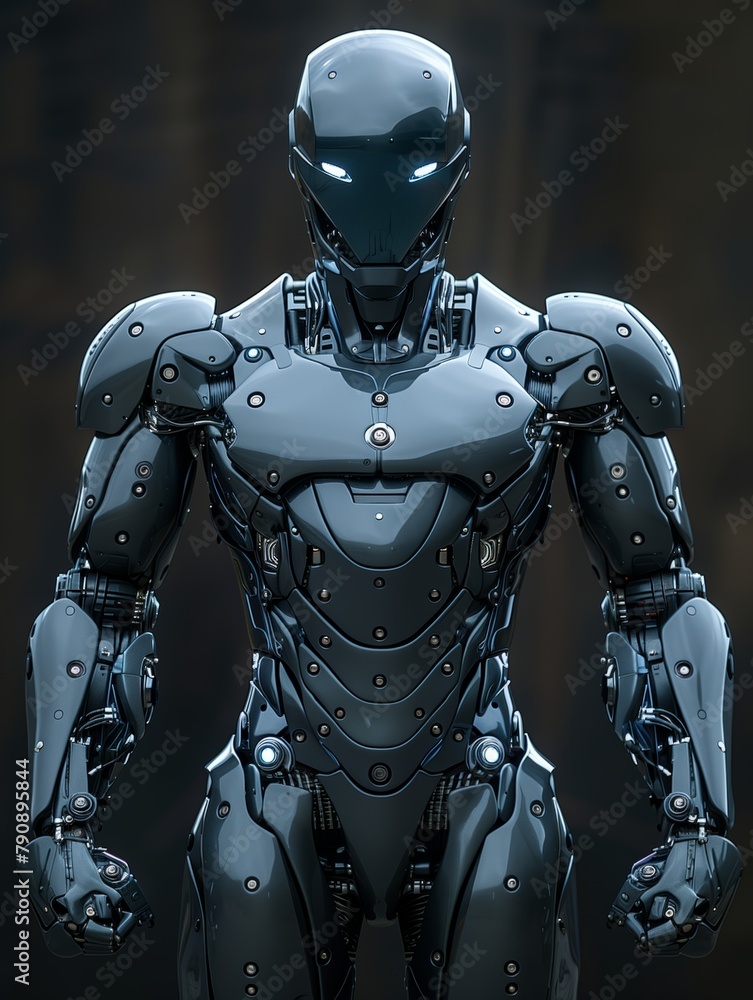 Robot like bodybuilder from future, security bot, futuristic features