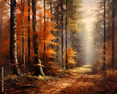 Autumn forest. Abstract nature background. Panoramic image.