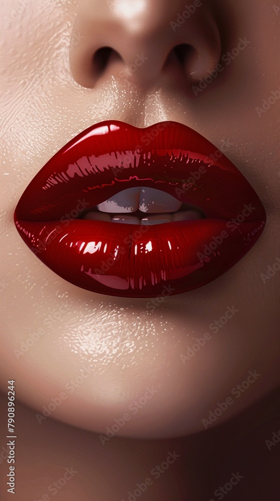 Obraz premium Lipstick closeup beautiful womans lips art wallpaper glossy finish vibrant palette