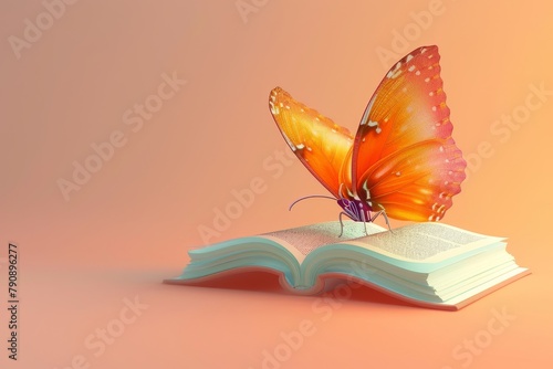 3d illustration of butterfly on book nature book concept on background