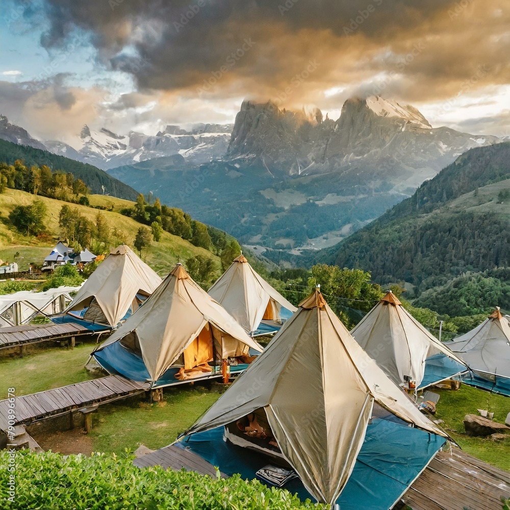 the mountains glamping tents nestled the lush countryside, travelers a luxurious in harmony