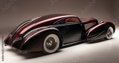 Retro 1930s Art Deco car displaying intricate chrome features and smooth, stylish curves