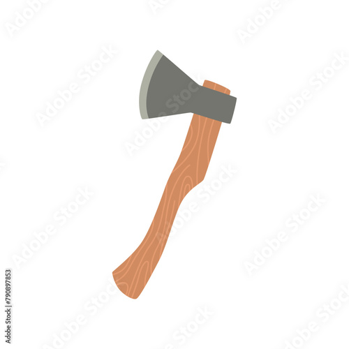 An isolated axe on a white background. A flat vector illustration representing travel camping gear for survival in the great outdoors
