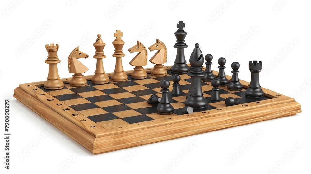 3D Chess Board Icon with Pieces for Strategic Game of Intellect