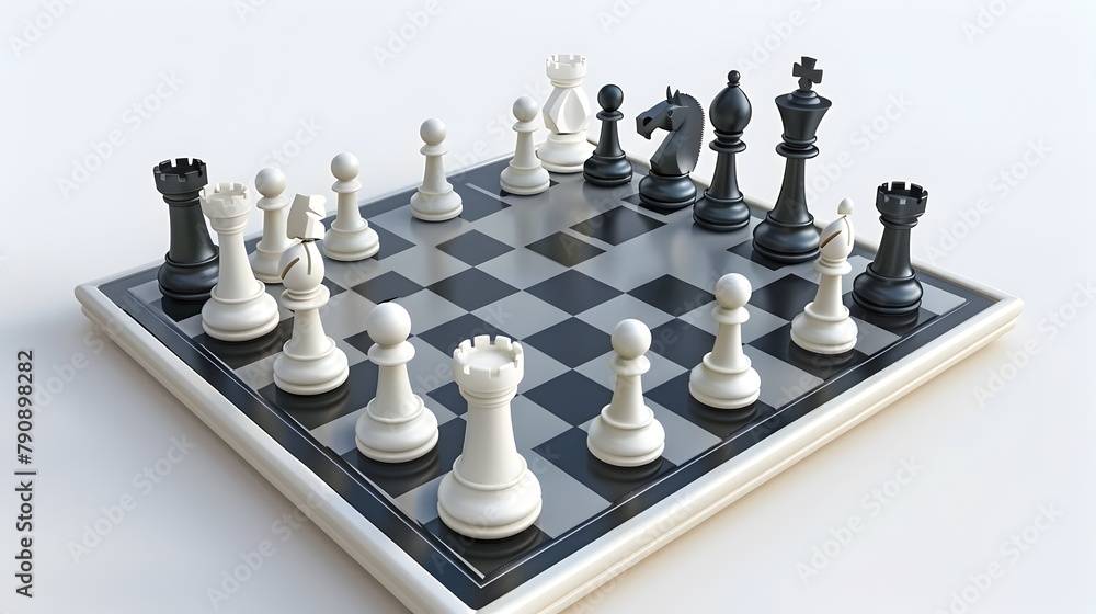 Iconic 3D Chess Board with Strategically Positioned Pieces,Symbolizing Intellect and Competitive Gameplay Iconic 3D Chess Board with Strategically Positioned Pieces,Symbolizing Intellect and Competitive Gameplay
