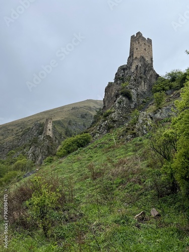 The tower complex of Vovnushki. The Republic of Ingushetia, Russia. View of the Ingush defensive towers inside the North Caucasus.