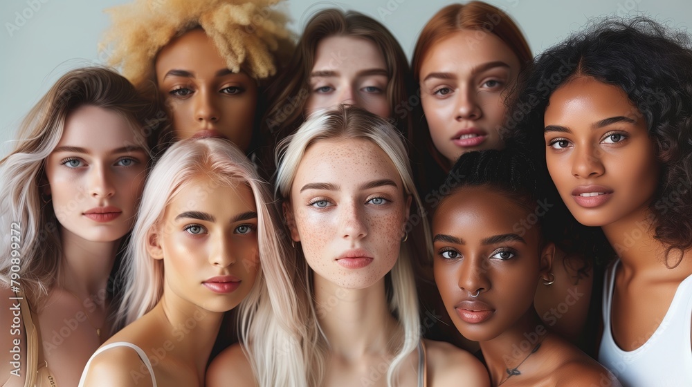 Studio photography of young female models of different nationalities on a light background Studio photography of young female models of different nationalities on a light background