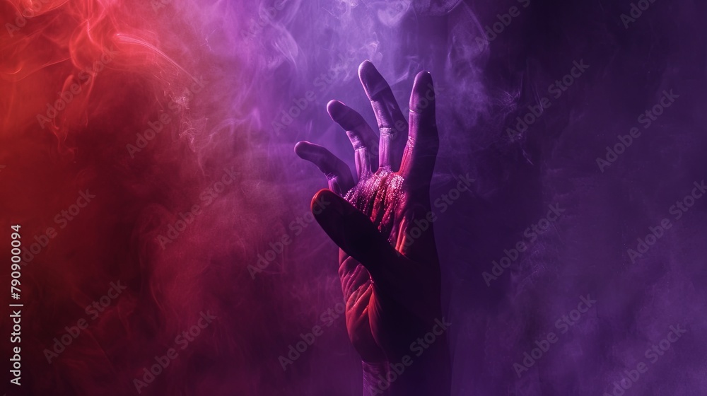 Ethereal purple haze surrounding an elegant hand in vivid colors