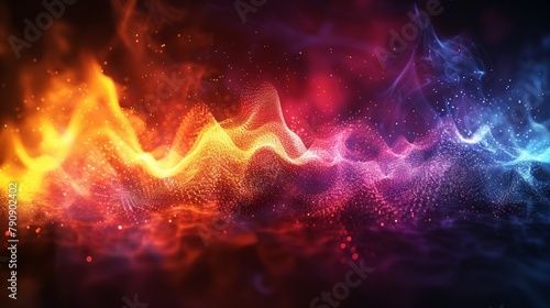 sound waves technology background, purple and blue, a wave composed of a beam of light points photo