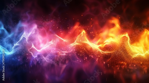 sound waves technology background, purple and blue, a wave composed of a beam of light points photo