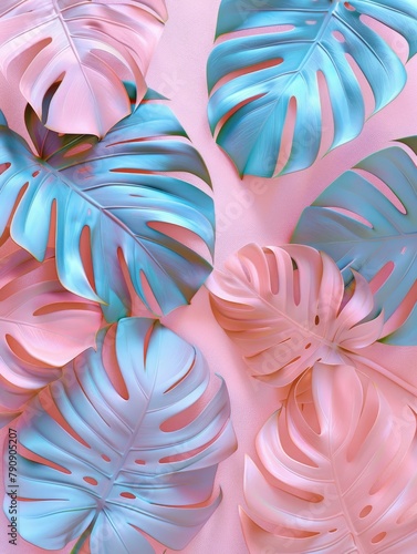 Colorful pastel tropical leaves background.