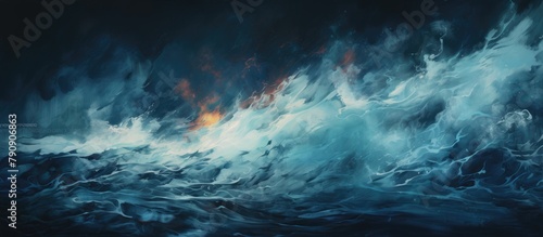 A powerful wave crashing into the sea