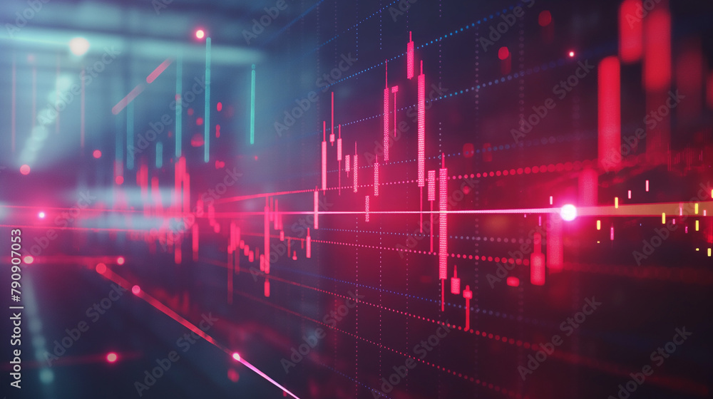 Abstract stock market analysis with glowing red candlestick forex chart background Abstract stock market analysis with glowing red candlestick forex chart background