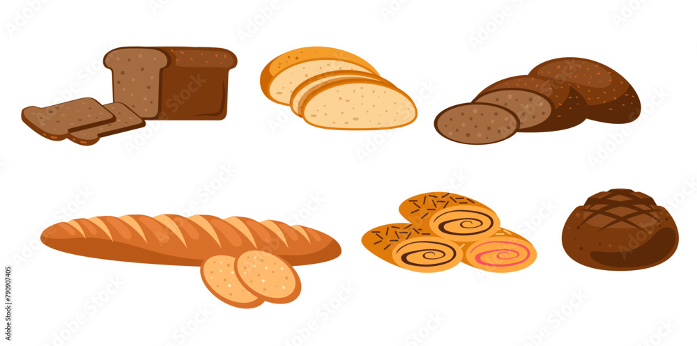 Bakery bread cake pastry isolated set. Vector flat graphic design element illustration Bakery bread cake pastry isolated set. Vector flat graphic design element illustration