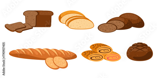 Bakery bread cake pastry isolated set. Vector flat graphic design element illustration