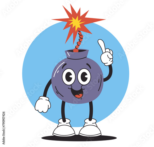 Retro style cartoon bomb characters isolated set. Vector graphic design illustration