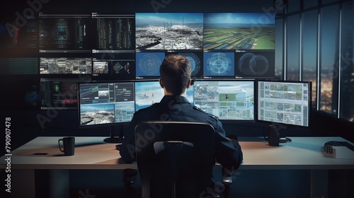 Security Guards in Security Control Room with Monitors

 photo